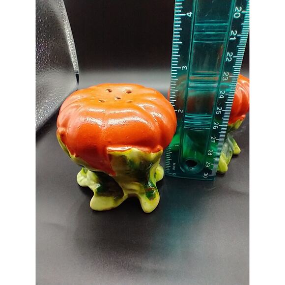 Vintage Hand-Painted Mini Pumpkin Salt & Pepper Shakers with Sugar Bowl, Japan - Picture 13 of 16